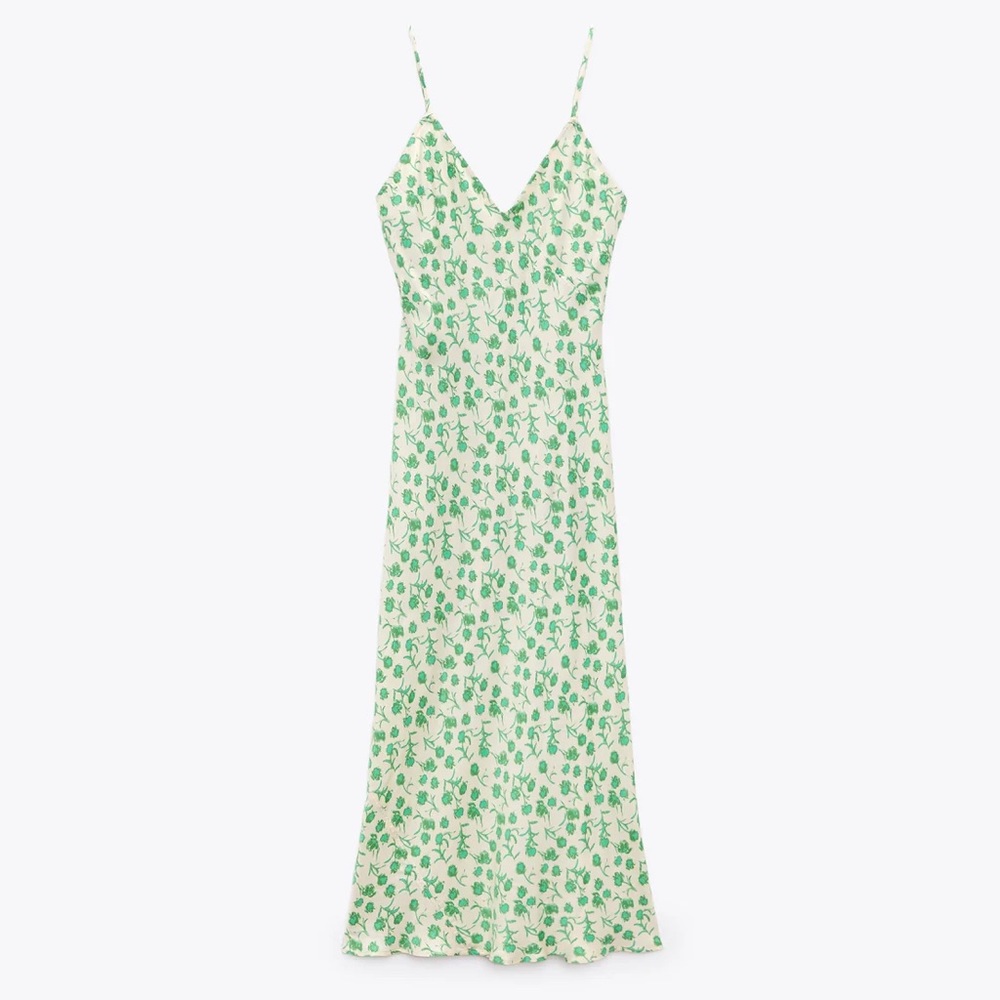 Zara - Green & Cream Floral Dress - Size Medium - Item 2183/068/712